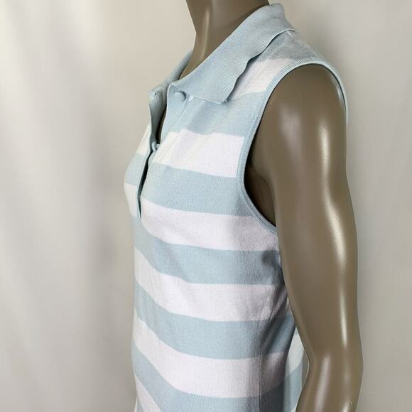 JUST FAB New Striped Sleeveless Knit T Shirt Dress Collared Size M Green White - Picture 8 of 12